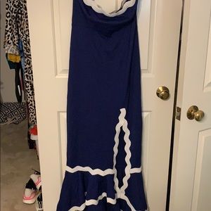 Blue and white skin tight dress